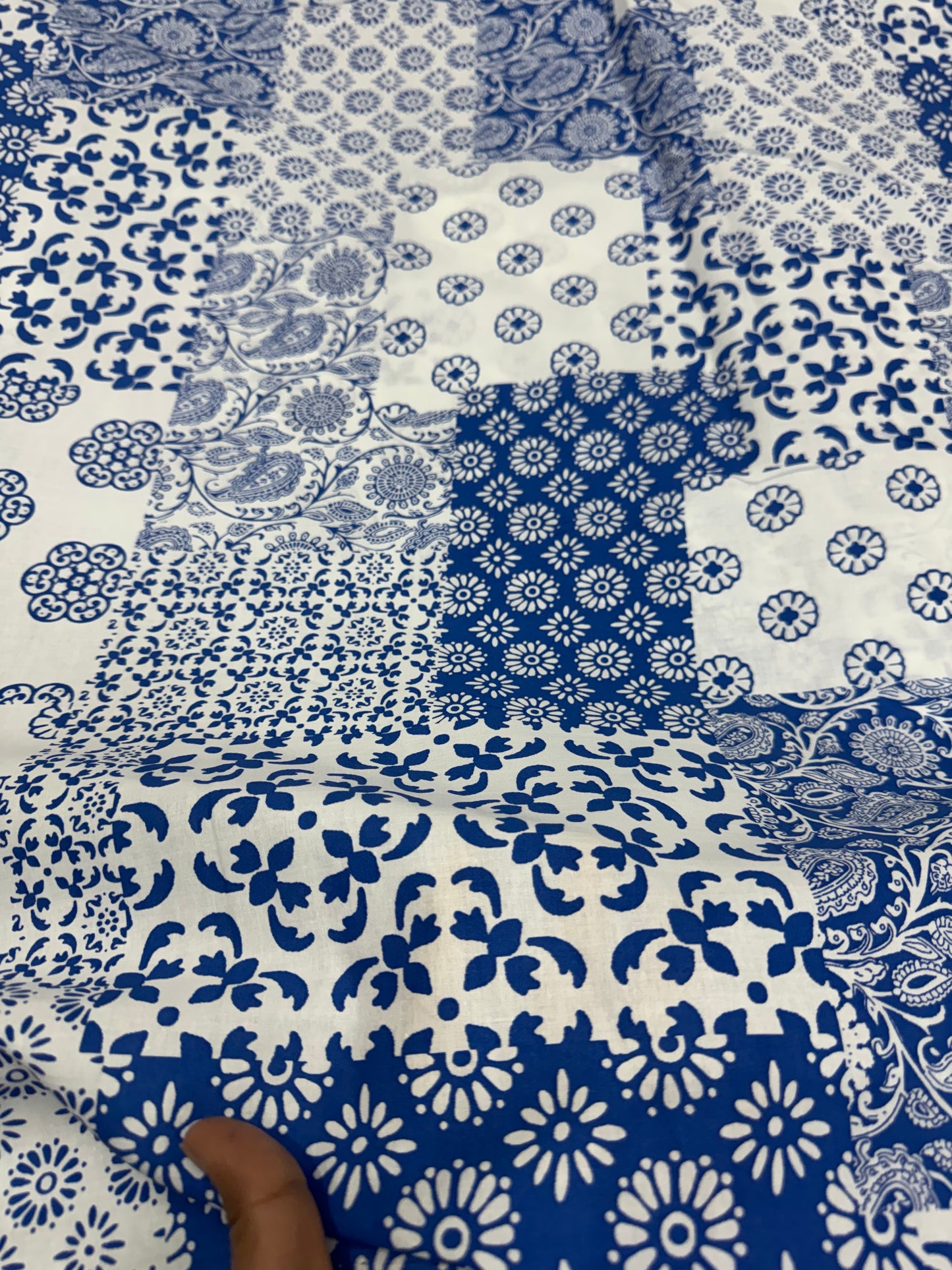 Buy Mul Cotton Multi Patch Blue Printed Fabric