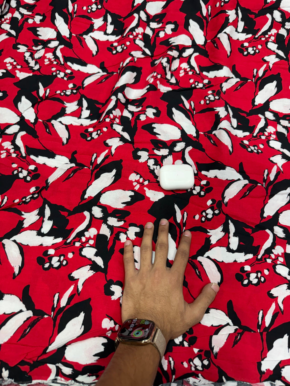 Buy Premium Viscose Rayon Red Black White Floral Print Fabric