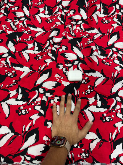 Buy Premium Viscose Rayon Red Black White Floral Print Fabric