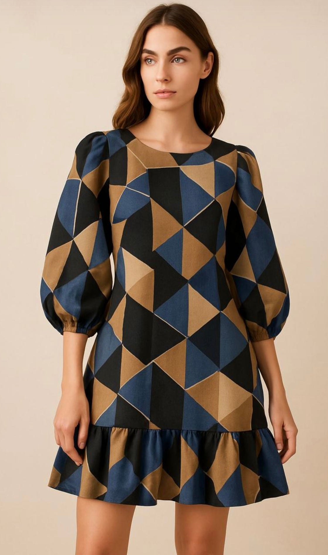 Buy Cotton Linen Abstract Triangle Printed Fabric - MAF 