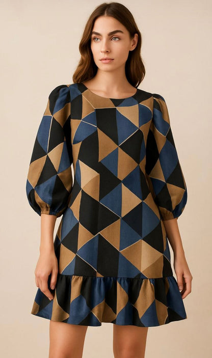 Buy Cotton Linen Abstract Triangle Printed Fabric - MAF 
