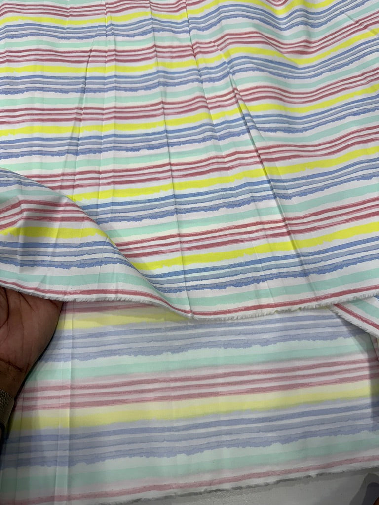 Buy Cotton Poplin Watercolour Spread Colourful Stripes Fabric