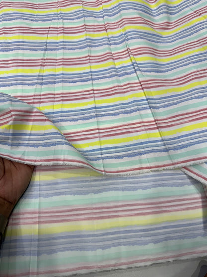 Buy Cotton Poplin Watercolour Spread Colourful Stripes Fabric