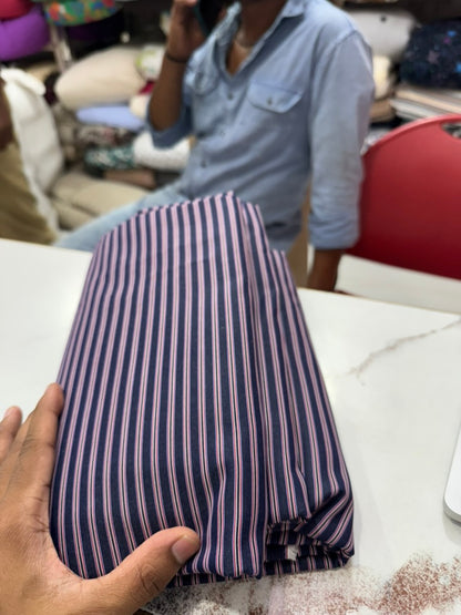Buy Arvind Mill Poplin Dark Blue Stripes Fabric