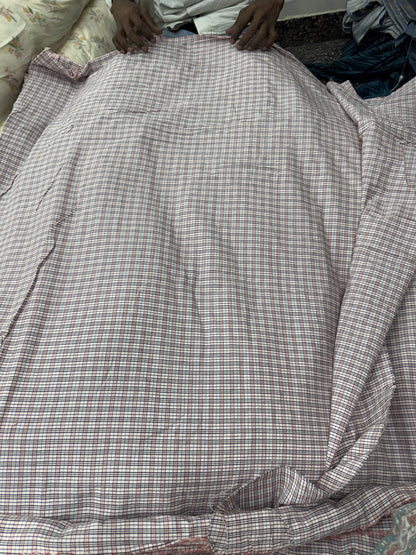 Buy Cotton Small Check Yarn Dyed Beige Blue Fabric