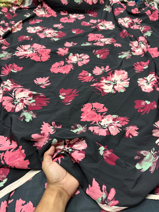 Buy European Georgette Black Base Bold Floral Fabric