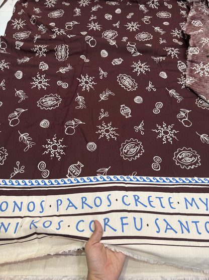 Buy Cotton Linen Chocolate Brown Base Boho Print With Border Fabric