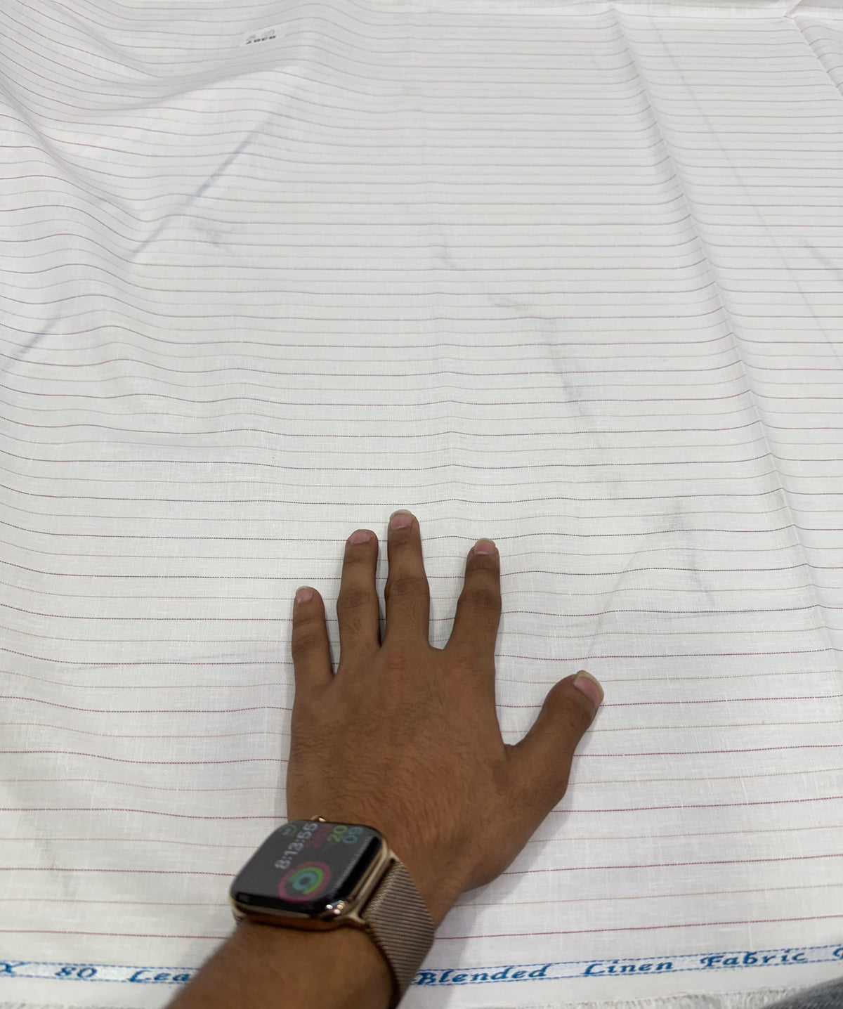 Buy 80 Lea Premium Linen White Maroon Stripe Fabric