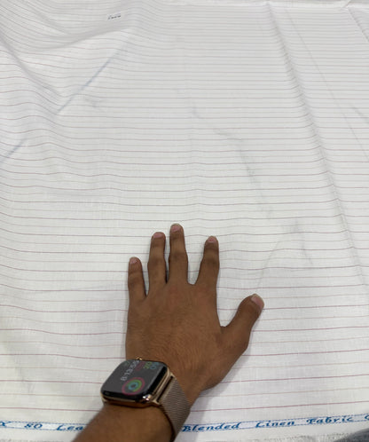 Buy 80 Lea Premium Linen White Maroon Stripe Fabric