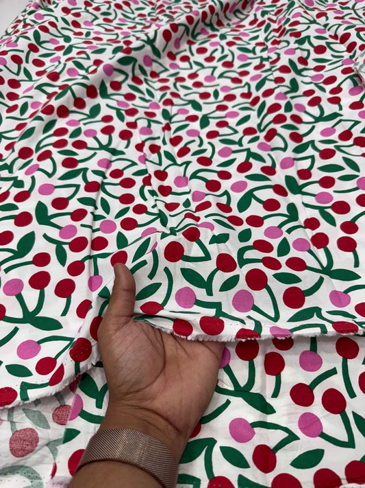 Buy Cotton Poplin Dual Colour Cherry Printed Fabric