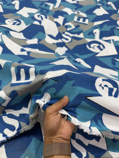 Buy Premium Corduroy Blue Grey Graphic Letter Print Fabric
