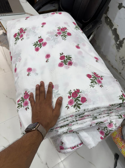 Buy Floral Printed Cotton Hakoba Embroidery Fabric