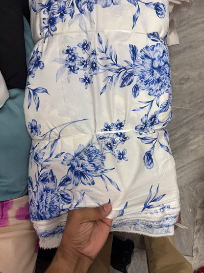 Buy Cotton Poplin Bold Indigo Flower Printed Fabric