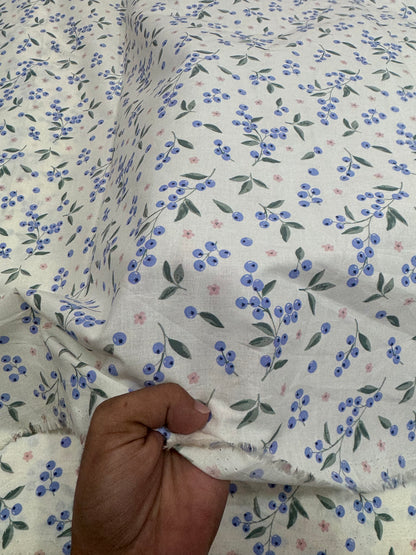 Buy Premium Cotton Off White Blueberry Sprig Print Fabric