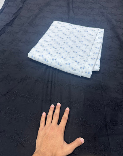 Buy Premium Cotton Embroidered Noir Vine Fabric
