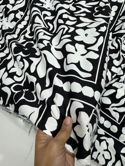 Buy Mul Cotton Black Base White Panel Printed Fabric