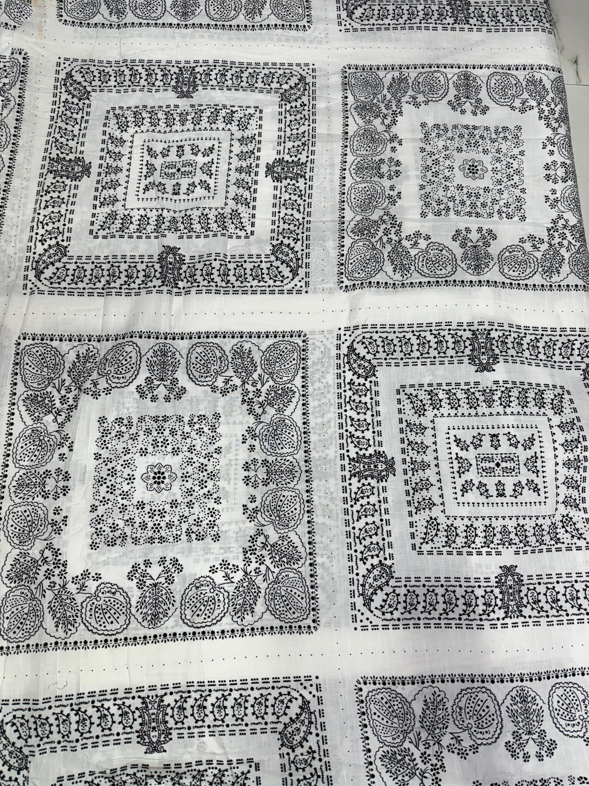 Buy Fine Cotton Slub Black White Booti Border Print Fabric