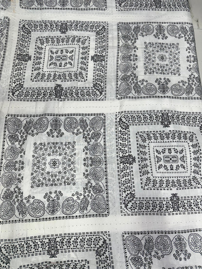 Buy Fine Cotton Slub Black White Booti Border Print Fabric