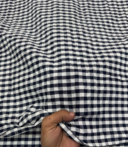 Buy Premium Cotton Seersucker Navy Gingham Checks Fabric