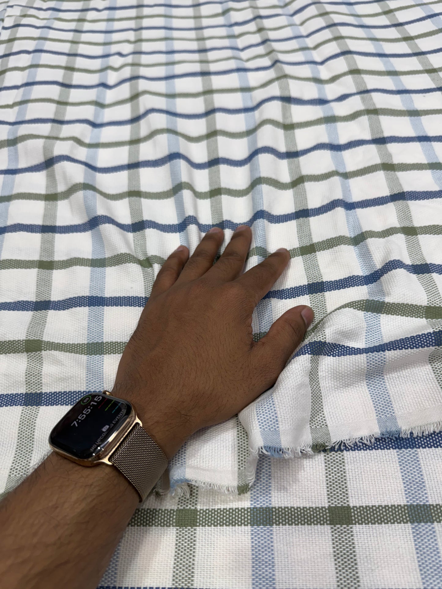 Buy Thick Cotton White Base Blue Check Fabric