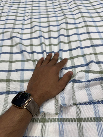 Buy Thick Cotton White Base Blue Check Fabric
