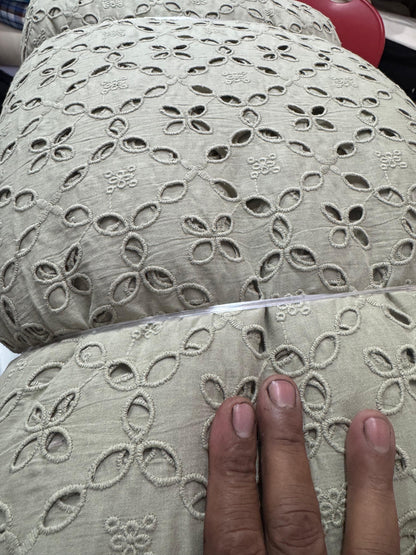 Buy Cotton Hakoba Dove Grey 5 Diamond Cutwork Fabric - MAF 