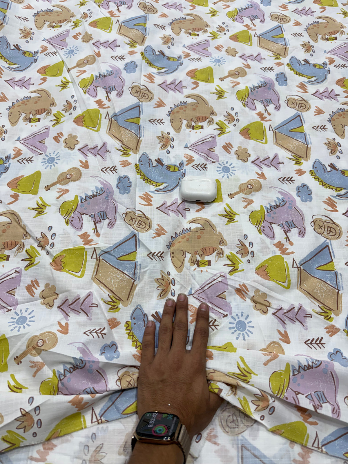 Buy Premium Fine Cotton Linen Multicolor Dinosaur Print Fabric