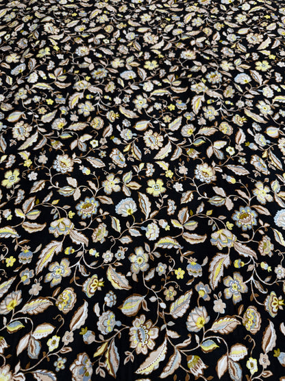 Buy Premium Rayon Black Base Dusty Blue Jacobean Printed Fabric