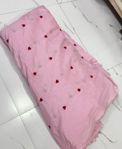Buy Mul Cotton Baby Pink Base Red Heart Embroidery Fabric
