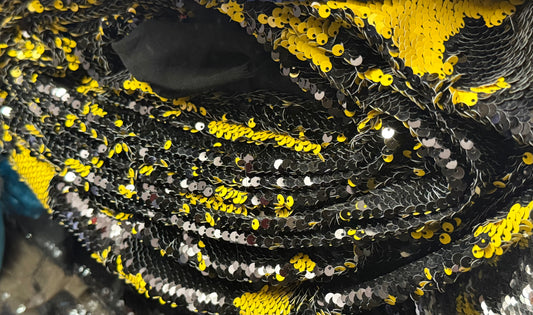 Buy Sequins Black Yellow Multitone Fabric