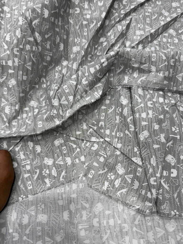 Buy Cotton Poplin Grey Base White Kids Printed Fabric