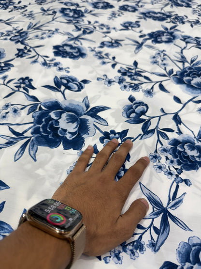 Buy Cotton Poplin Blue Flower Printed Fabric