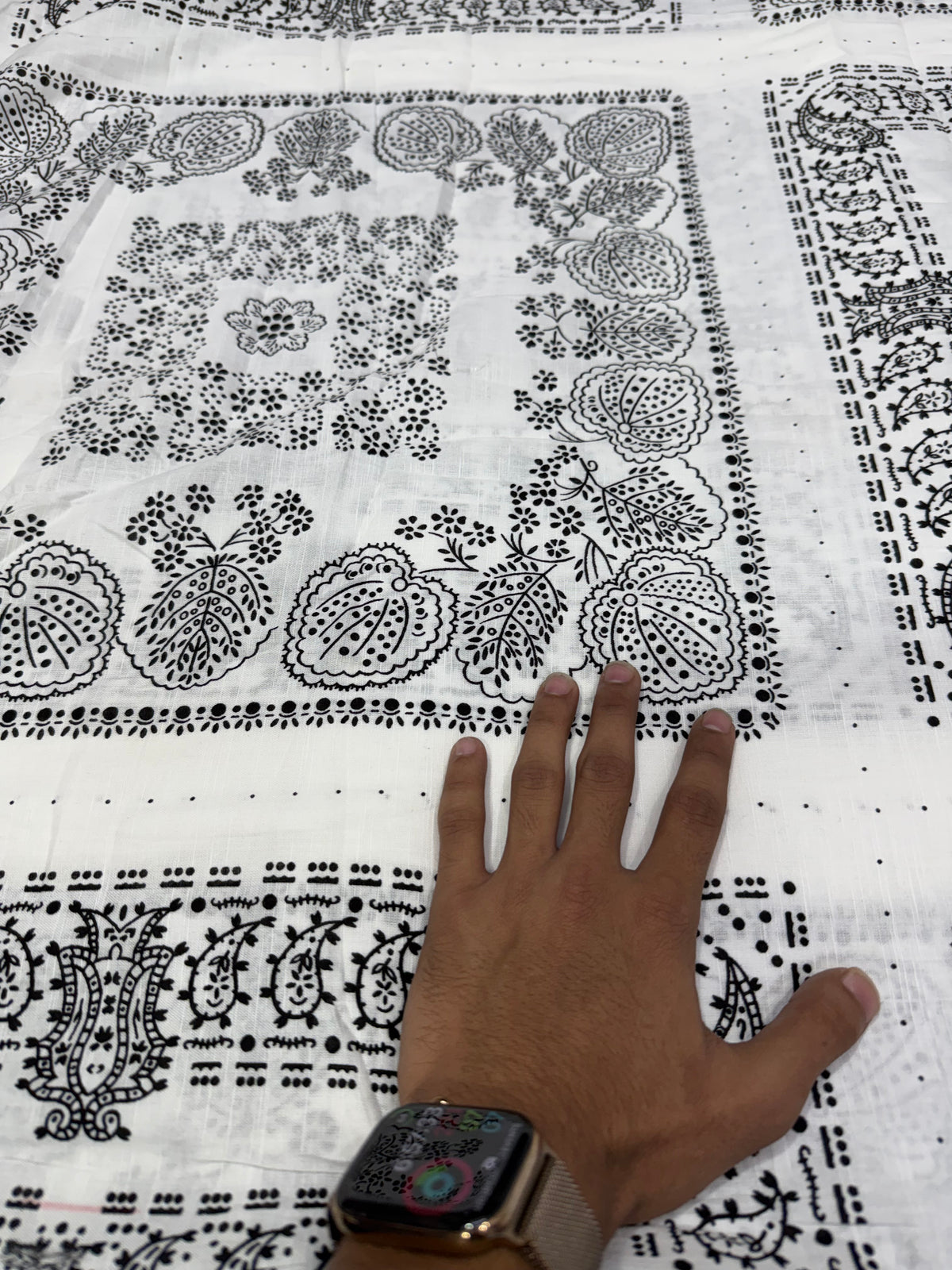 Buy Fine Cotton Slub Black White Booti Border Print Fabric