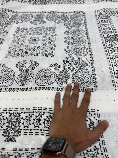 Buy Fine Cotton Slub Black White Booti Border Print Fabric