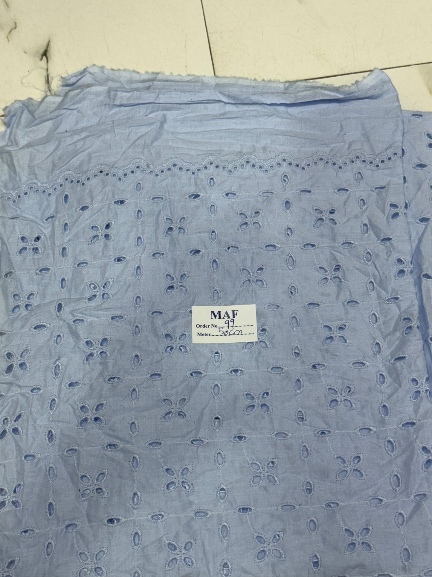 Buy Cutpiece Cotton Hakoba Powder Blue Flower Border Embroidery