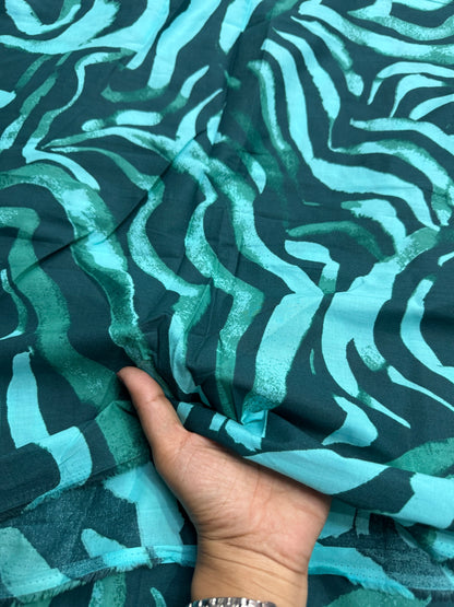 Buy Mul Cotton Bottle Green Leafy Leaf Fabric