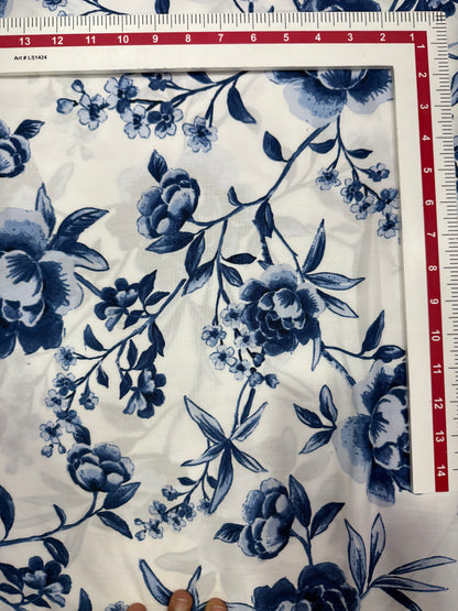 Buy Cotton Poplin Blue Flower Printed Fabric