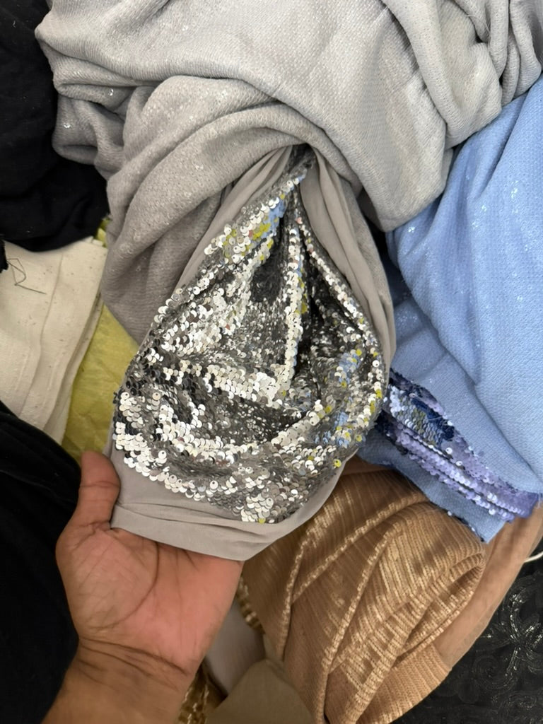 Buy Sequins Silver Work Fabric