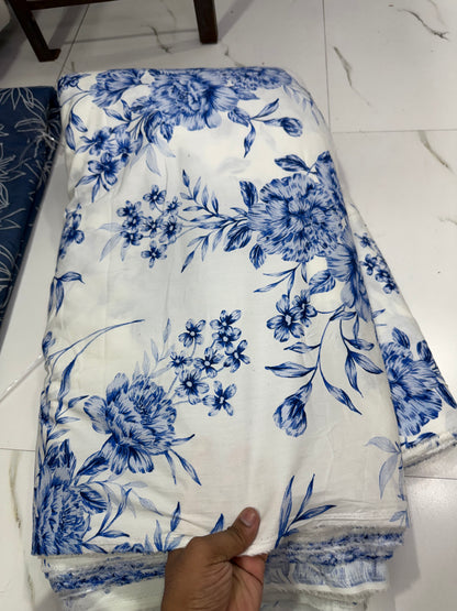Buy Cotton Poplin Bold Indigo Flower Printed Fabric