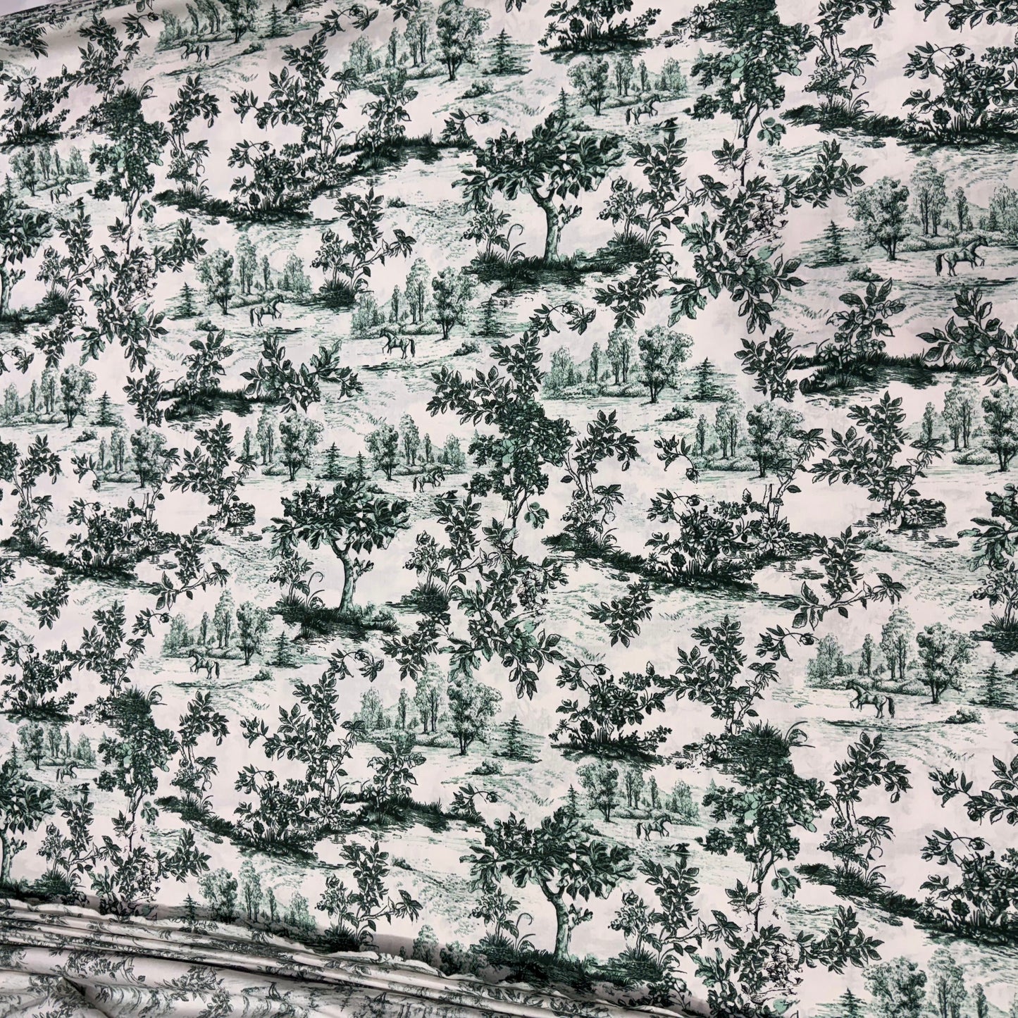 Buy 50s Poplin Toile Green Black Printed Fabric