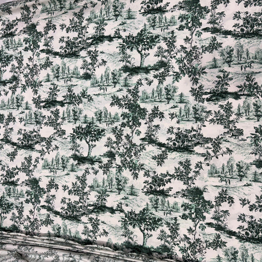 Buy 50s Poplin Toile Green Black Printed Fabric