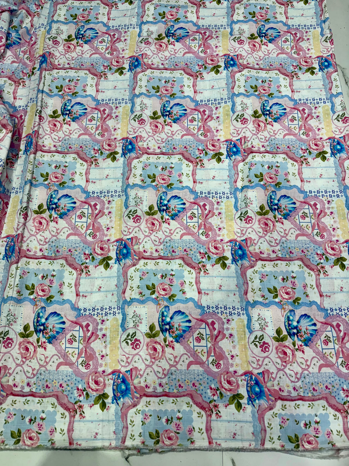 Buy Cotton Slub Shell Pink Dominant Printed Fabric