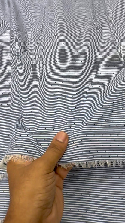 Buy Cotton Poplin Blue Stripe Polki Both Printed Fabric