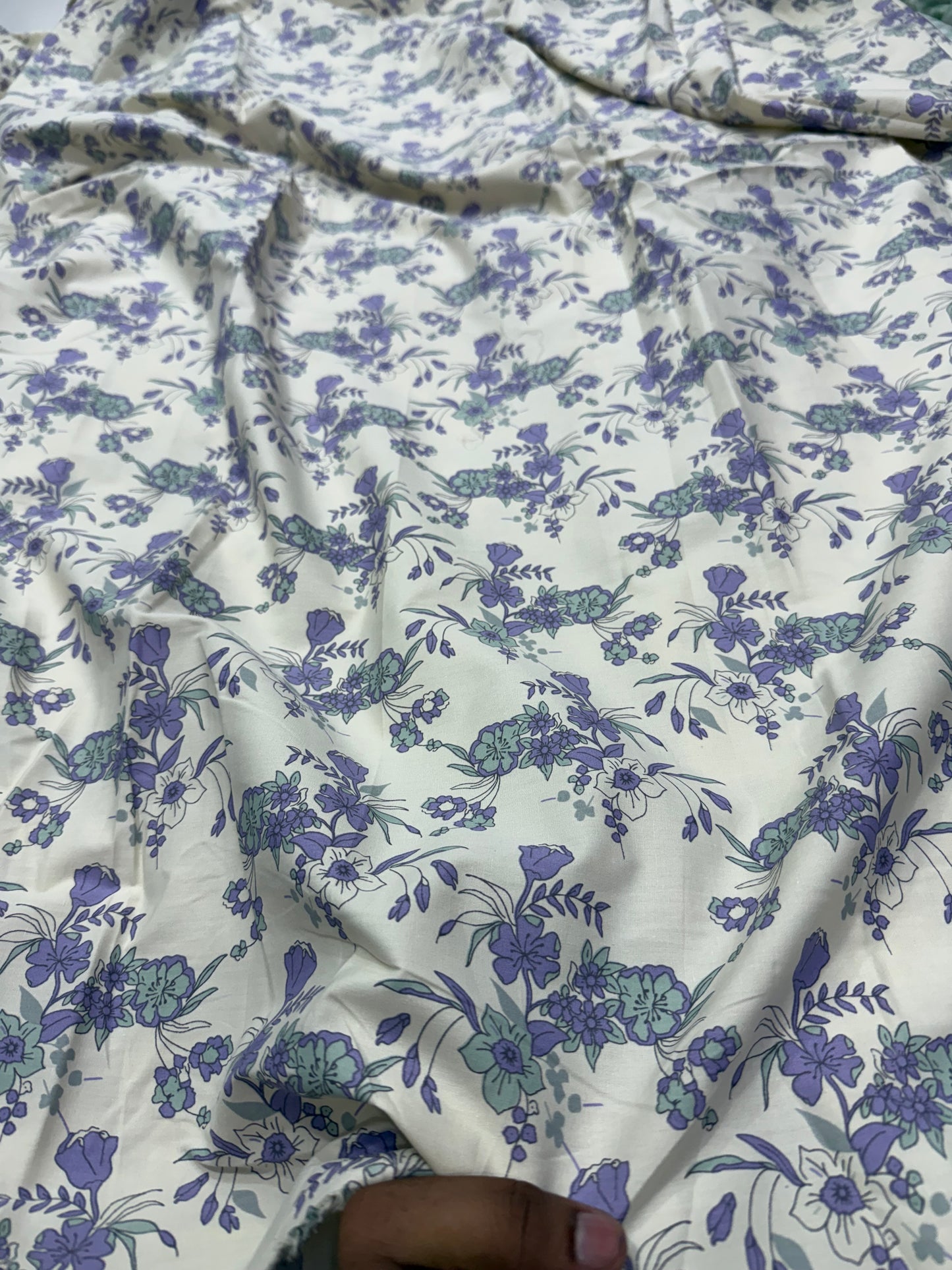 Buy Cotton Poplin Lilac Bell Flower Printed Fabric
