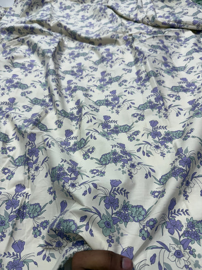 Buy Cotton Poplin Lilac Bell Flower Printed Fabric
