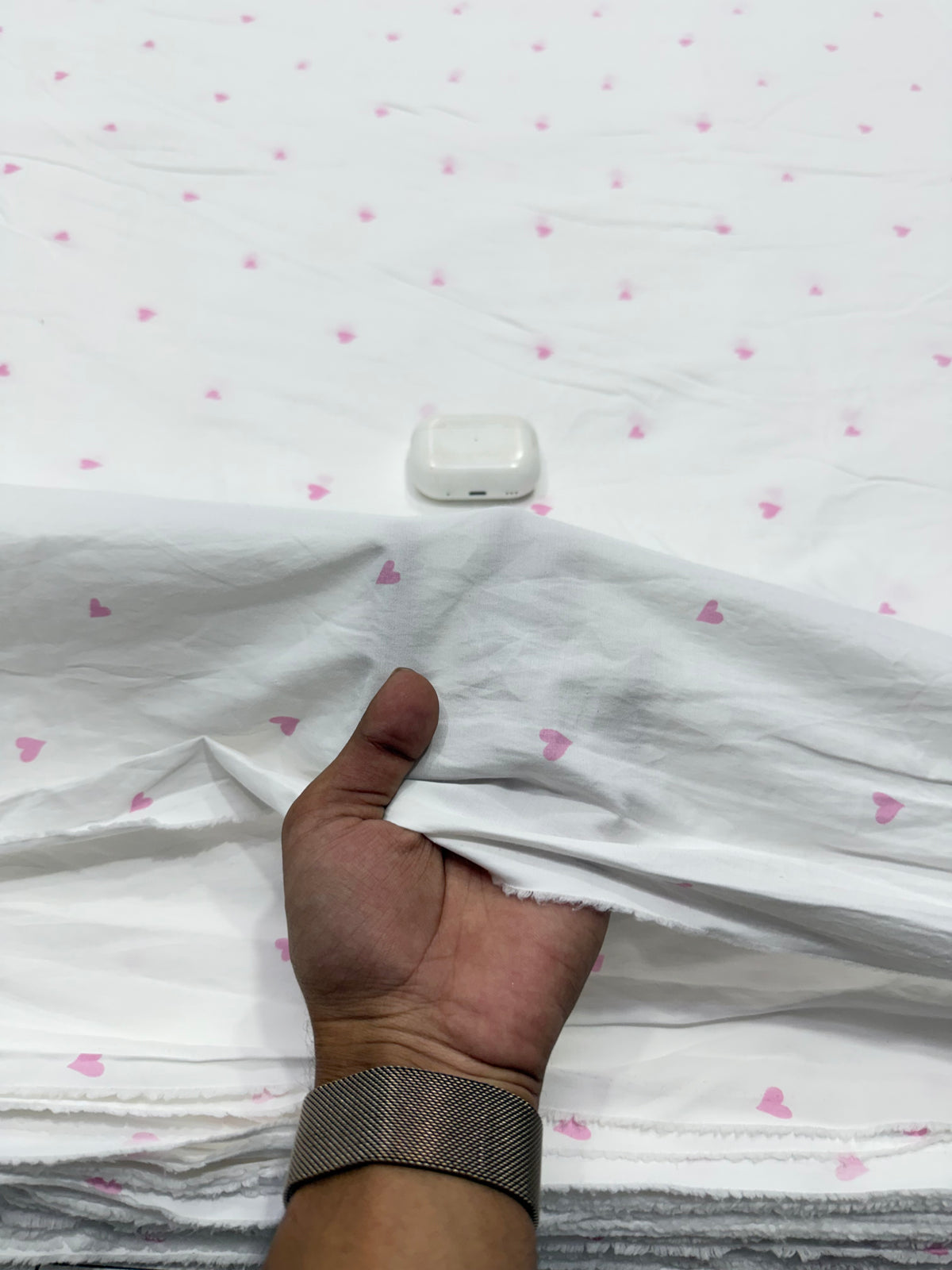 Buy Cotton Poplin White Pink Tiny Heart Print Fabric