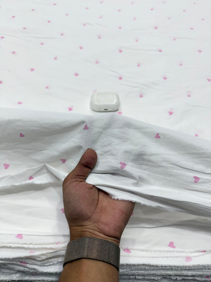 Buy Cotton Poplin White Pink Tiny Heart Print Fabric