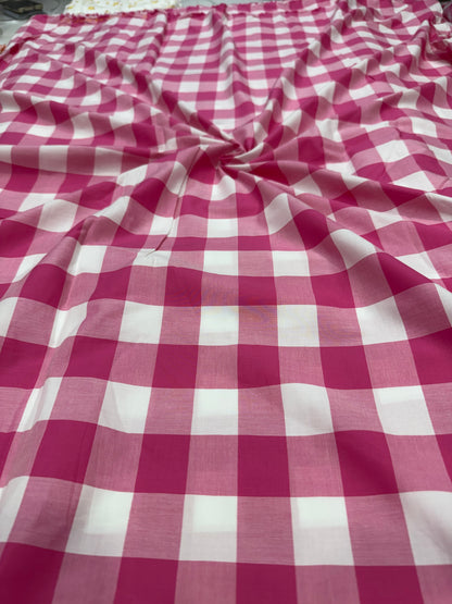 Buy Cotton Slub Dark Pink White Broad Check Fabric