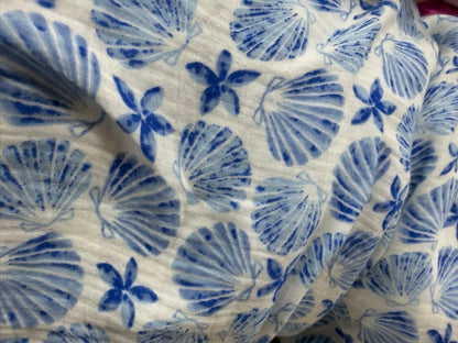 Buy Premium Cotton Double Cloth Blue Shells Print