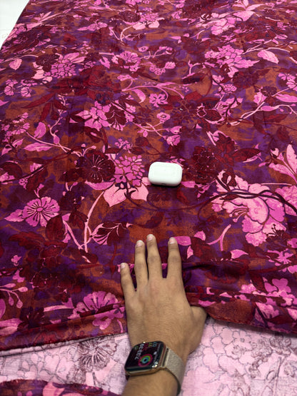 Buy Printed Corduroy Wine Purple Floral Print Fabric